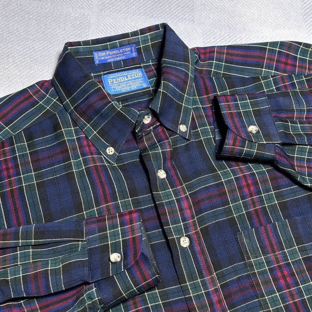 Pendleton Allison Tartan Plaid Worsted Wool Flannel Button Down Shirt Mens Large